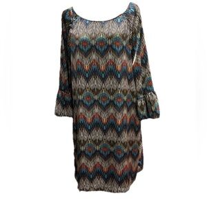Uncle Frank dress L 3/4 sleeves Multicolor Silky feel Comfy LNWOT scoop neck